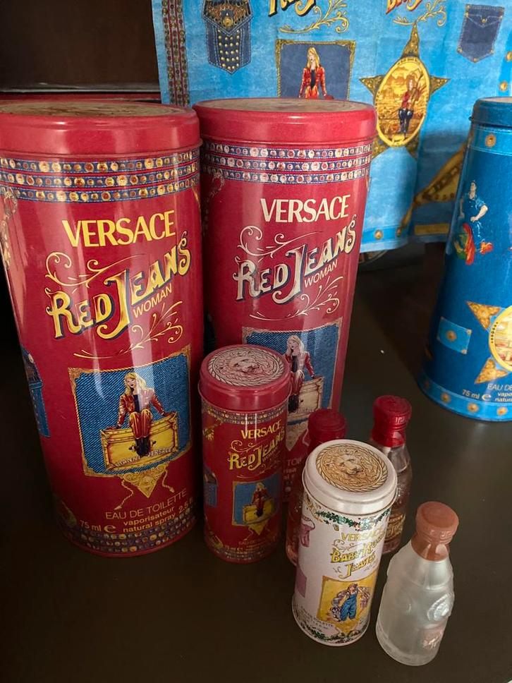 Versace Blue jeans & Red jeand 1994, Verzamelen, Blikken, Gebruikt, Overige merken, Ophalen of Verzenden