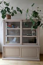 Vitrine kast hout glas, Ophalen, Glas, Met deur(en)
