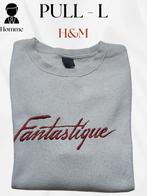 H&M witte herentrui L — „Fantastic” borduursel — 2e hands,, Kleding | Heren, Truien en Vesten, Maat 52/54 (L), Wit, Ophalen of Verzenden