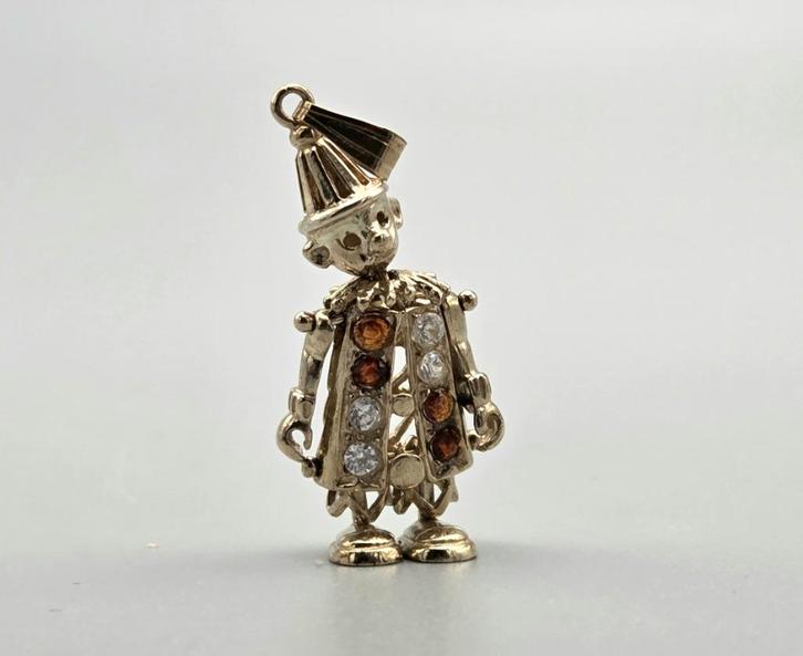 Vintage gouden clown hanger granaat en toermalijn.2025/708, Handtassen en Accessoires, Kettinghangers, Zo goed als nieuw, Goud