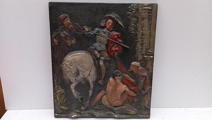 schilderij SINT-MAARTEN gips polychroom, Antiek en Kunst, Kunst | Schilderijen | Klassiek, Ophalen of Verzenden