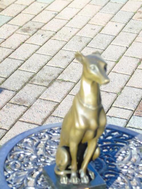 Standbeeld van een zittende windhond in brons gesigneerd., Antiek en Kunst, Antiek | Brons en Koper, Brons, Ophalen