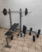 Bench met bar en gewichten, Sport en Fitness, Ophalen, Zo goed als nieuw