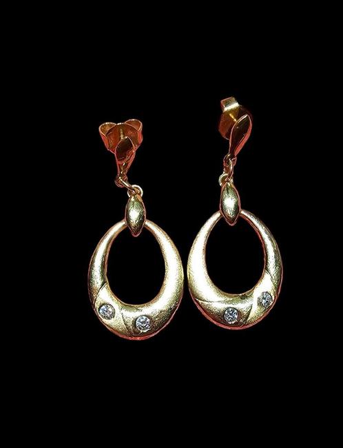 18 KARAATS GOUDEN OORBELLEN + BRILJANTEN, Handtassen en Accessoires, Oorbellen, Nieuw, Hangers, Goud, Goud, Met edelsteen, Ophalen of Verzenden