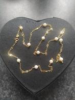 gouden oorbellen 18 K + collier perles fine 18K, Comme neuf, Jaune, Or, Enlèvement