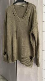 ZARA SWEATER Met gaten oversized V-hals kaki S, Kleding | Dames, Truien en Vesten, Zara, Ophalen of Verzenden, Zo goed als nieuw