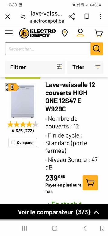 Lave vaisselle high one 12 couverts 