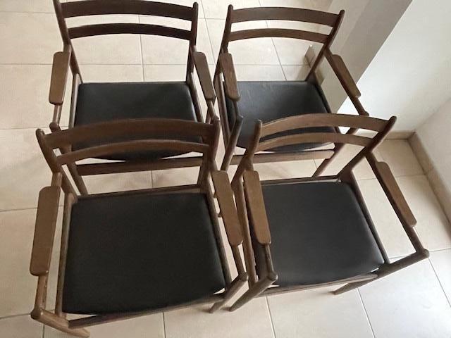 FAUTEUILS DE JOS DE MEY POUR VAN DEN BERGHE - PAUVERS, Maison & Meubles, Chaises, Utilisé, Quatre, Bois, Cuir, Brun, Enlèvement