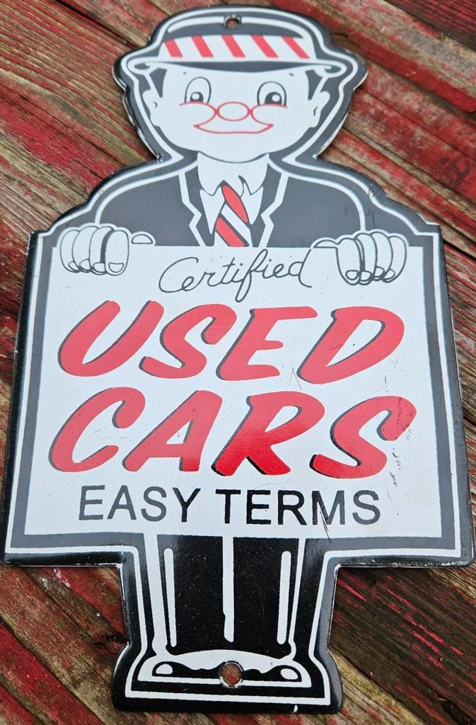 Panneau émaillé pour voitures d'occasion
L'objet de l'image, Collections, Marques & Objets publicitaires, Enlèvement ou Envoi