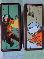Tintin sur la lune 2 boîtes métal, Collections, Personnages de BD, Comme neuf, Tintin, Enlèvement ou Envoi