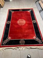 Handgeknoopt Chinees tapijt – wol – rood/zwart – vintage, Ophalen