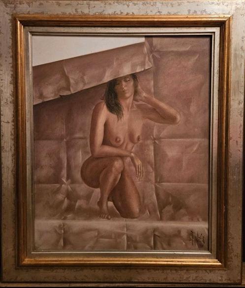 Naakte vrouw olie schilderij op doek gesigneerd, Antiek en Kunst, Kunst | Schilderijen | Modern, Ophalen of Verzenden
