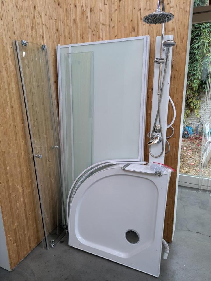 Douchecabine hoek 90x90cm, Doe-het-zelf en Bouw, Sanitair, Gebruikt, Douche, Chroom, Glas, Ophalen