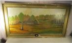 Mooi Oud Geschilderd Werk 'Boerderij en Bomen' - CH Leyssen, Antiek en Kunst, Ophalen of Verzenden