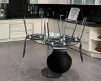 Ronde glazen tafel met 3 stoelen, Ophalen, Zo goed als nieuw