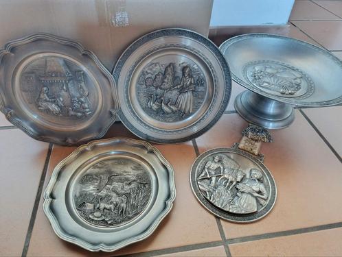 Lot assiettes étain + plat à fruits, Antiek en Kunst, Antiek | Tin, Ophalen of Verzenden