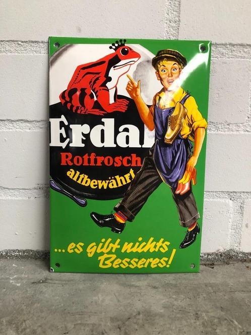 German Enamel Sign Erdal Rotfrosch Shoe Polish, Collections, Marques & Objets publicitaires, Utilisé, Panneau publicitaire, Enlèvement