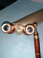 Antieke toneelkijker, koper, bruin leder&parelmoer oculairs, Antiek en Kunst, Ophalen