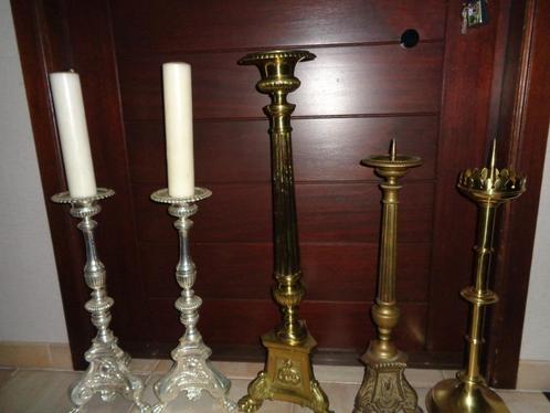 5 grote prachtige zware antieke bronzen kandelaars -19e eeuw, Antiek en Kunst, Antiek | Kandelaars, Ophalen of Verzenden