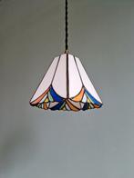 Hanglamp in Tiffany-stijl, wit en gekleurd glas in lood, Antiek en Kunst, Ophalen of Verzenden
