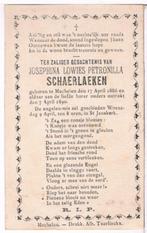 Bp. Schaerlaeken Josephina. ° Mechelen 1886 † Mechelen 1890, Enlèvement ou Envoi, Image pieuse