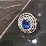 Diamant & Saffier ring 18 karaat witgoud, Bijoux, Sacs & Beauté, Bagues, Comme neuf, Avec pierre précieuse, Or, Femme