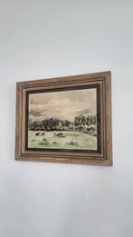 Vintage aquarel landschap met koeien, Ophalen