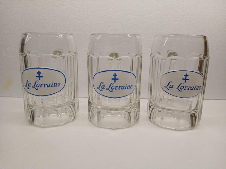 Drie oude glazen bekers van LA LORRAINE in zeer goede staat, Verzamelen, Biermerken, Zo goed als nieuw, Pul(len), Overige merken