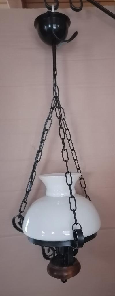 Lampe d'intérieur : luminaire suspendu cloche en verre, bois, Maison & Meubles, Lampes | Suspensions, Comme neuf, 75 cm ou plus