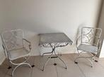 Smeedijzeren tafel en 2 stoelen, Huis en Inrichting, Ophalen, Zo goed als nieuw, Metaal, Landelijk, klassiek