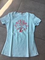 Blauwe shirt met roze bedrukking m140/€2,5, Meisje, Ophalen of Verzenden, Zo goed als nieuw, Shirt of Longsleeve