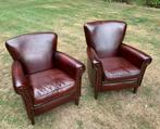 2 tijdloze schaapleren ClubFauteuils van Muylaert Belgie, Ophalen, Gebruikt, 75 tot 100 cm, Leer
