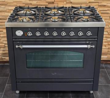 🔥Luxe Fornuis Boretti 90 cm antraciet + rvs 6 pits 1 oven beschikbaar voor biedingen