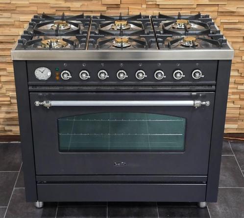 🔥Luxe Fornuis Boretti 90 cm antraciet + rvs 6 pits 1 oven, Elektronische apparatuur, Fornuizen, Zo goed als nieuw, Vrijstaand
