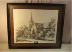 Belle lithographie « Vieille église du village » - Anton, Antiquités & Art, Art | Lithographies & Sérigraphies, Enlèvement ou Envoi