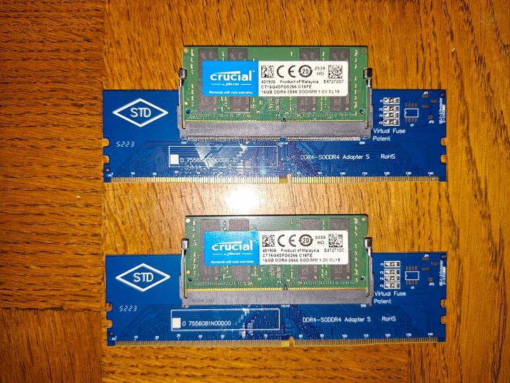 Kit RAM 32 Go DDR4 — Crucial 2x16 Go SO-DIMM 2666 MHz, Informatique & Logiciels, Mémoire RAM, Comme neuf, Laptop, 32 GB, DDR4