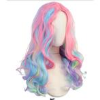 Anime pruik gemengde kleuren golvend synthetisch, Handtassen en Accessoires, Uiterlijk | Haarverzorging, Ophalen of Verzenden