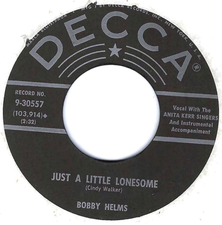 Popcorn 45: Bobby Helms – Just A Little Lonesome, Cd's en Dvd's, Vinyl Singles, Gebruikt, Single, R&B en Soul, 7 inch, Ophalen of Verzenden
