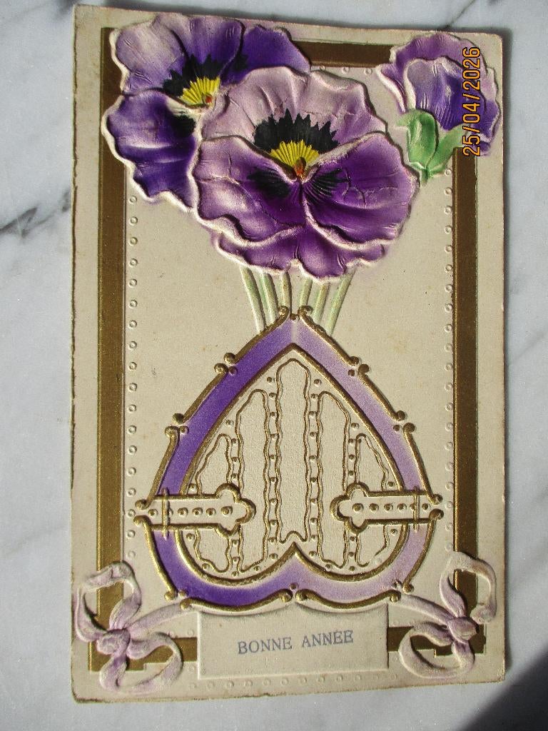 nieuwjaar violette hart gouddruk 1903, Verzamelen, Verzenden, Voor 1920, Gelopen, Feest(dag)