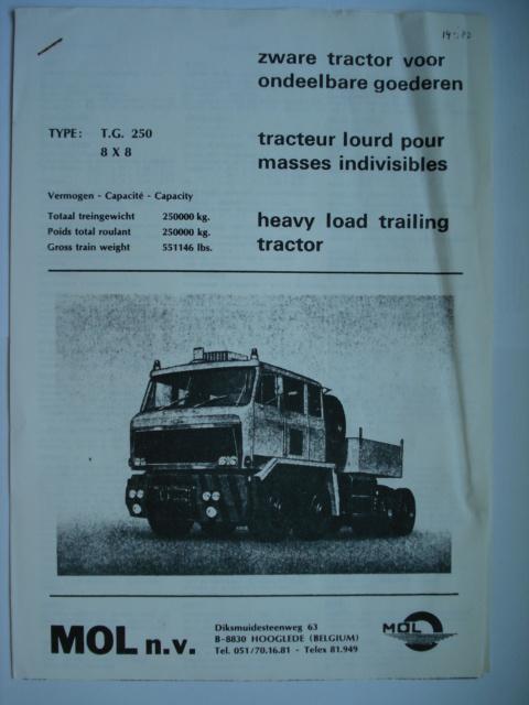 MOL T.G. 250 8x8 zware tractor 1982 kopie van Brochure Catal, Verzenden, Gelezen, MOL, Overige vervoermiddelen