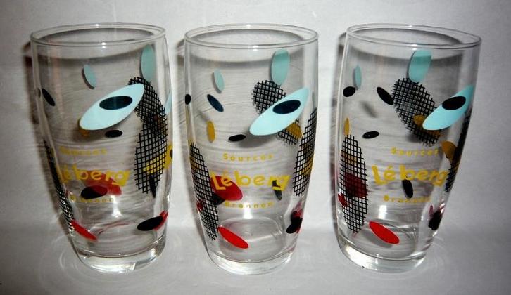 SET VAN 3 WATER/LIMONADEGLAZEN LÉBERG BRONNEN CA 1950/60, Verzamelen, Glas en Drinkglazen, Zo goed als nieuw, Frisdrankglas, Ophalen of Verzenden