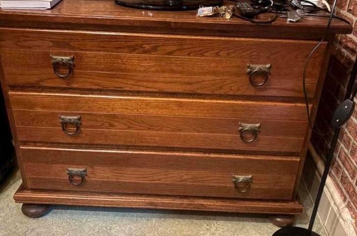 Ancien meuble à tiroirs en bois massif, Huis en Inrichting, Kasten | Ladekasten, Zo goed als nieuw, Metaal, Ophalen