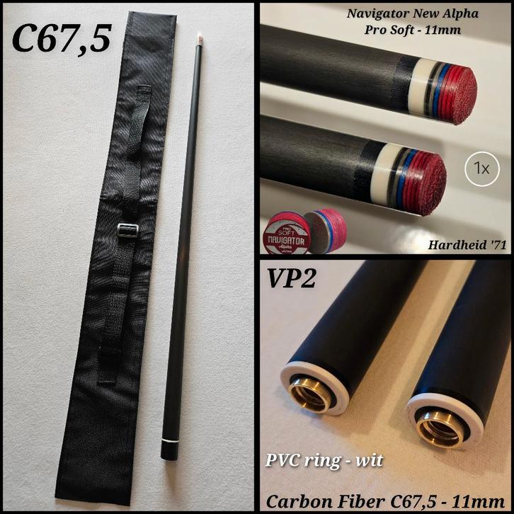 1x Carbon C67,5 Navigator Pro S - 11mm top voor Longoni VP2, Sport en Fitness, Biljarten en Poolen, Nieuw, Keu of Ballen, Ophalen of Verzenden