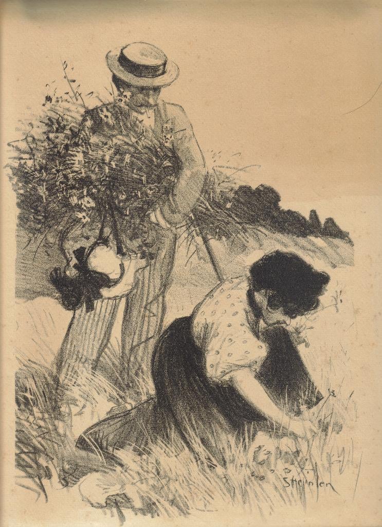 Steinlen litho "Stel, bloemen plukkend", genummerd 13/20, Ophalen