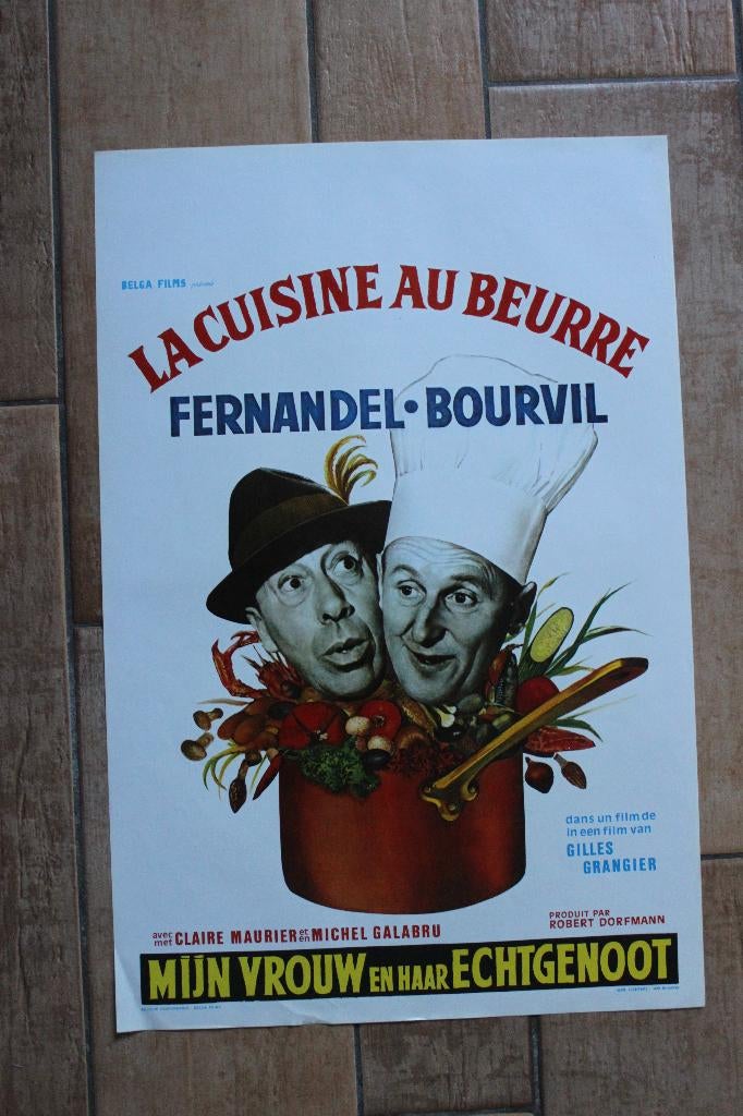 filmaffiche Bourvil la cuisine au beurre filmposter, Rechthoekig Staand, Ophalen of Verzenden, Zo goed als nieuw, A1 t/m A3