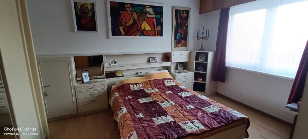 Bed met lattenbodem en volledige achterbouw, Ophalen, Gebruikt, Wit, Tweepersoons