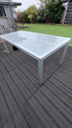 Terrastafel, tuintafel, eettafel in aluminium en glas, Huis en Inrichting, Tafels | Eettafels, Ophalen, Gebruikt, 50 tot 100 cm