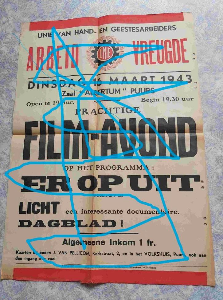 Poster Affiche Antwerpen Collaboratie Bezetting Vakbond VNV, Verzamelen, Posters, Zo goed als nieuw, Muziek, Verzenden