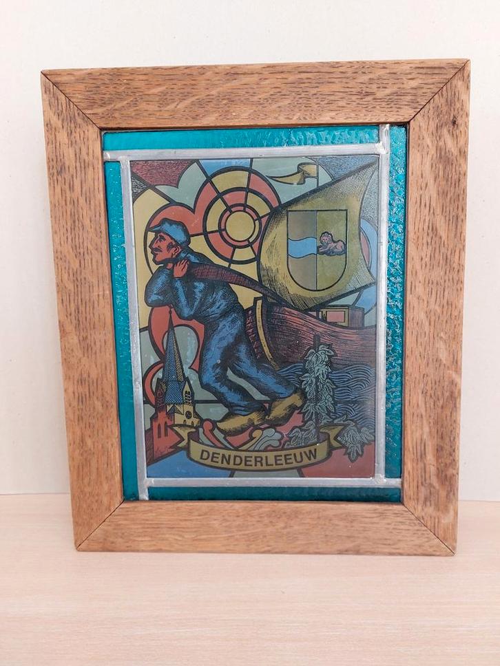 Glasraam in lood Denderleeuw., Antiek en Kunst, Antiek | Religieuze voorwerpen, Ophalen