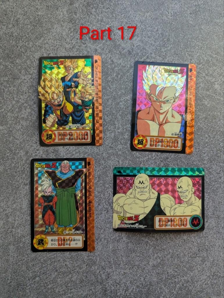 Cartes Dragon Ball Carddass Hondan part 17 prism 1-4-36-38, Enlèvement ou Envoi